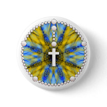 Blue and Yellow Rosary Dream Catcher Pinback Button