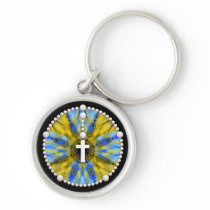 Blue and Yellow Rosary Dream Catcher Keychains