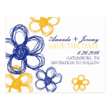 Blue and Yellow Wildflowers Save The Date Post Card