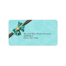 Blue aqua brown gem bow floral personalized address label