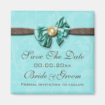 Blue aqua brown gem bow floral magnets