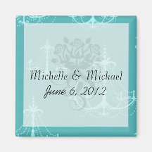 blue aqua chandelier damask pattern fridge magnets