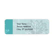 blue aqua chandelier damask pattern return address labels