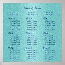 Blue aqua wedding seating charts print