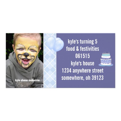 Blue Argyle Birthdy Photo Invitation Custom Photo Card