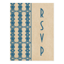 Blue Art Deco Border RSVP Postcard