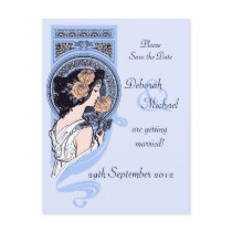 Blue art nouveau Save the Date postcard