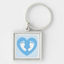Blue baby boy feet or footprints in heart keychain
