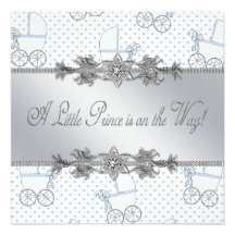 Blue Baby Carriage Baby Boy Prince Shower Personalized Announcements