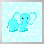 Blue Baby Elephant Cute Poster / Print
