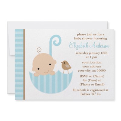 Blue Baby in Umbrella Baby Shower Invitations by heartlocked