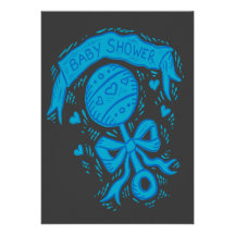 blue baby rattle shower invitation