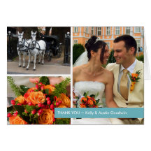 Blue band modern 3 photo montage thank you note greeting card