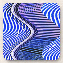 Blue Bars Twist Abstract Art Pattern Coasters