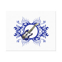 Blue Bass Blue Floral Circle Design Stretched Canvas Print