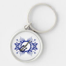 Blue Bass Blue Floral Circle Design Keychain