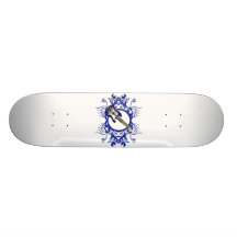 Blue Bass Blue Floral Circle Design Skate Decks