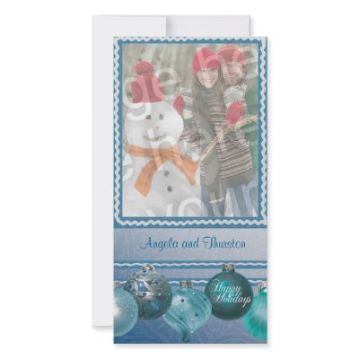 Blue Baubles Photo Holiday Card Picture Card by malibuitalian