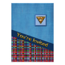 Blue Beige and Burgundy Bullseyes Invite