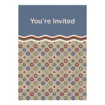 Blue Beige and Burgundy Bullseyes Invite
