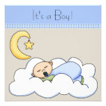 Blue Beige Baby Boy Cloud Baby Shower Invite