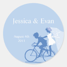 Blue Bicycle Couple Wedding Sticker