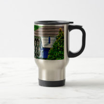 Blue Bird Feeder in Backyard Coffee Mugs