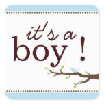 Blue Bird It's a Boy Square Sticker