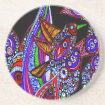 Blue Bird Of Paradise Black Coaster