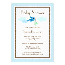 Blue bird with green socks baby shower invitation