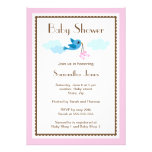 Blue bird with pink socks baby shower invitation