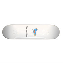 Blue bird with polka dots skateboards