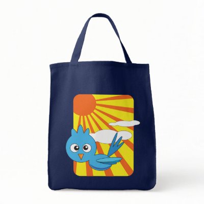 Blue bird with sunshine tote bag by JellyRollDesigns