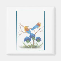 blue birds and thistle fridge magnets
