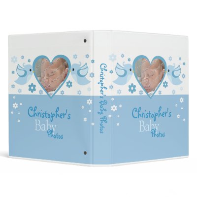 Blue Birds & Flowers Photo Baby Boy Album Binders by Ruxique