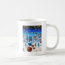 Blue Birds on a Wire by Helen Janow Miqueo Mug