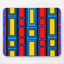 Blue black and red rectangle design mouse pad
