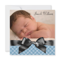 Blue Black Baby Boy Photo Birth Announcement