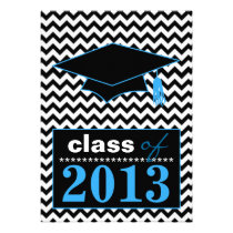 Blue & Black Chevron Graduation Party invitations