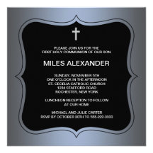 Blue Black Cross Boys First Communion Personalized Announcements