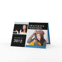 Blue black custom photo graduation announcement greeting card