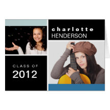 Blue black custom photo graduation announcement greeting card
