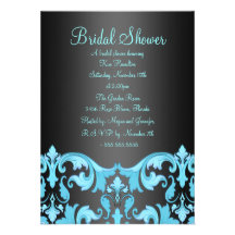 Blue & Black Damask Bridal Shower Invitation