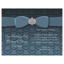 Blue & Black Damask Hearts Bow Bling Full Color Flyer