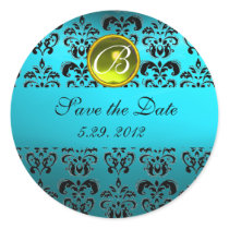 BLUE BLACK DAMASK MONOGRAM ,turquase yellow