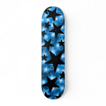 Blue Black Glowing Stars Skateboard