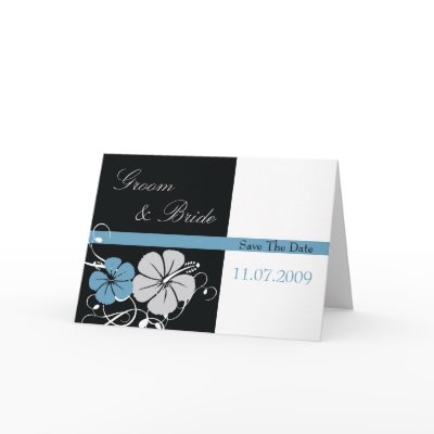 Blue & Black Hibiscus Save The Date by fe0208