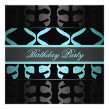 Blue & Black Party Streamer Birthday Invitation