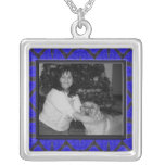 blue black pattern photo frame necklaces