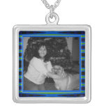 blue black pattern photo frame necklaces